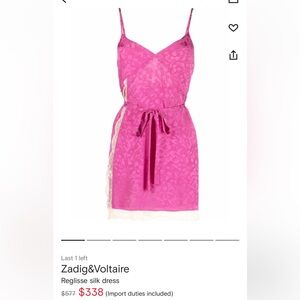 Zadig & Voltaire Pink Lace Reglisse Slip Silk Dress – XS